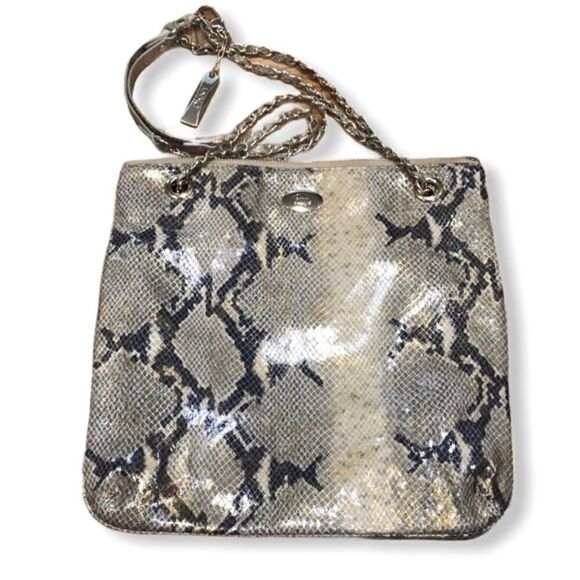 DKNY Large Python Print Leather Crossbody - Picture 1 of 14